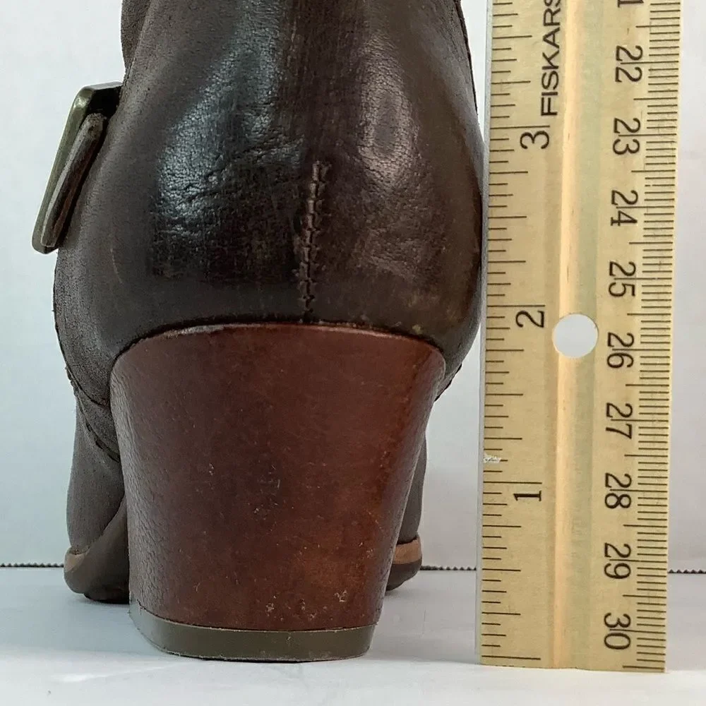 Kork-Ease Block Heel Round Toe Belted Ankle Brown Leather Ankle Booties Sz 6M